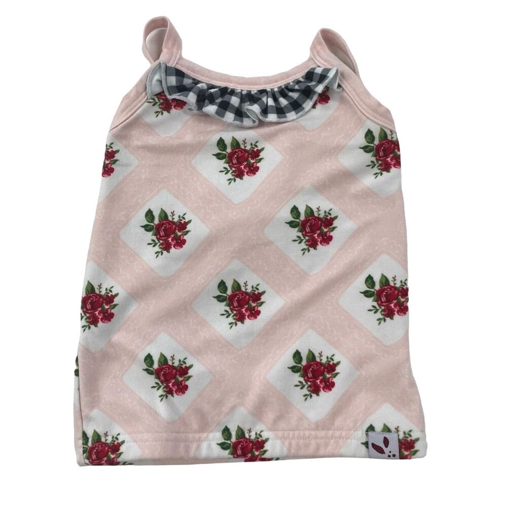 Sweet Honey Girls Pink & Red Floral Print Gingham Ruffle Tank Top 2T